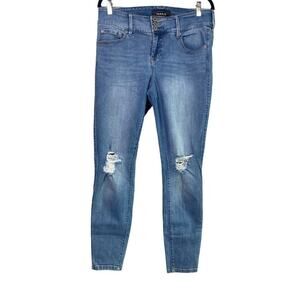 Torrid Distressed Mid Rise Skinny Ankle Stretch Jean 3 Button Fly Zip Up 12 Blue